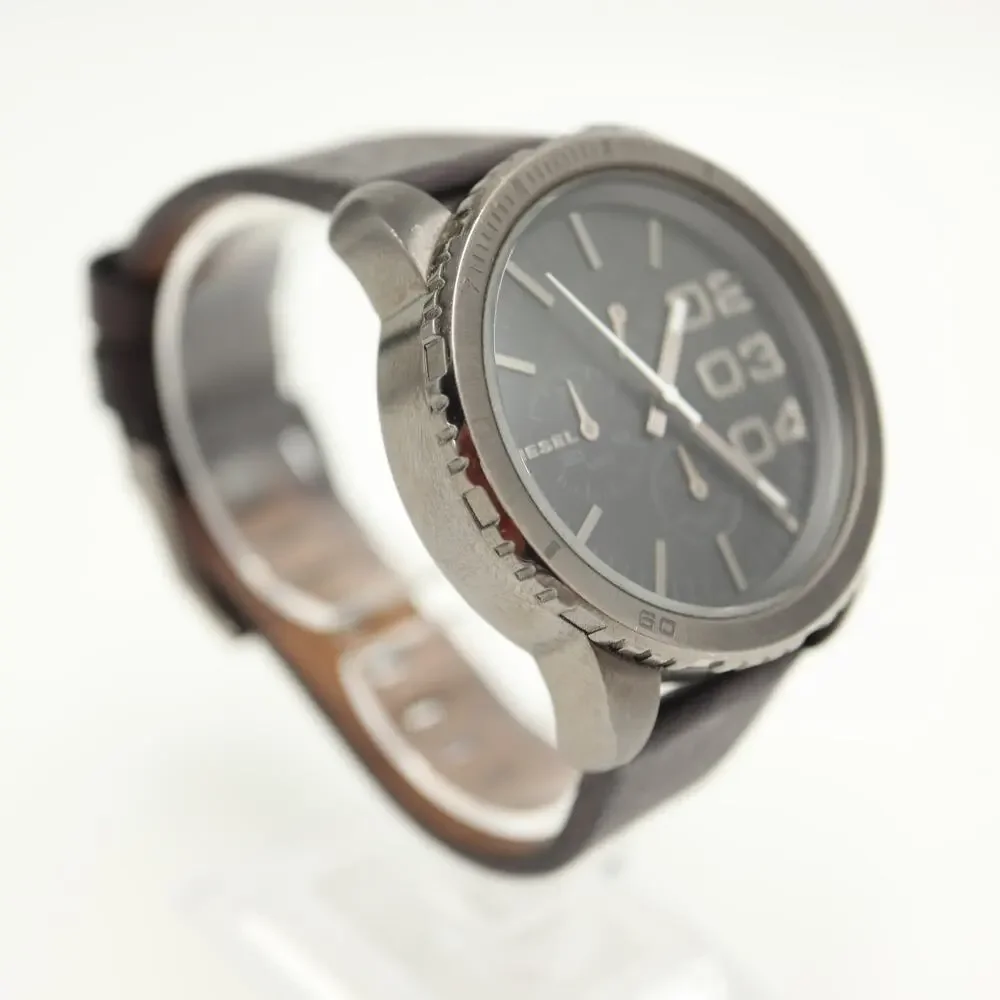Diesel Mens Gunmetal 42mm Chronograph Watch Leather Strap DZ5329 w New Battery